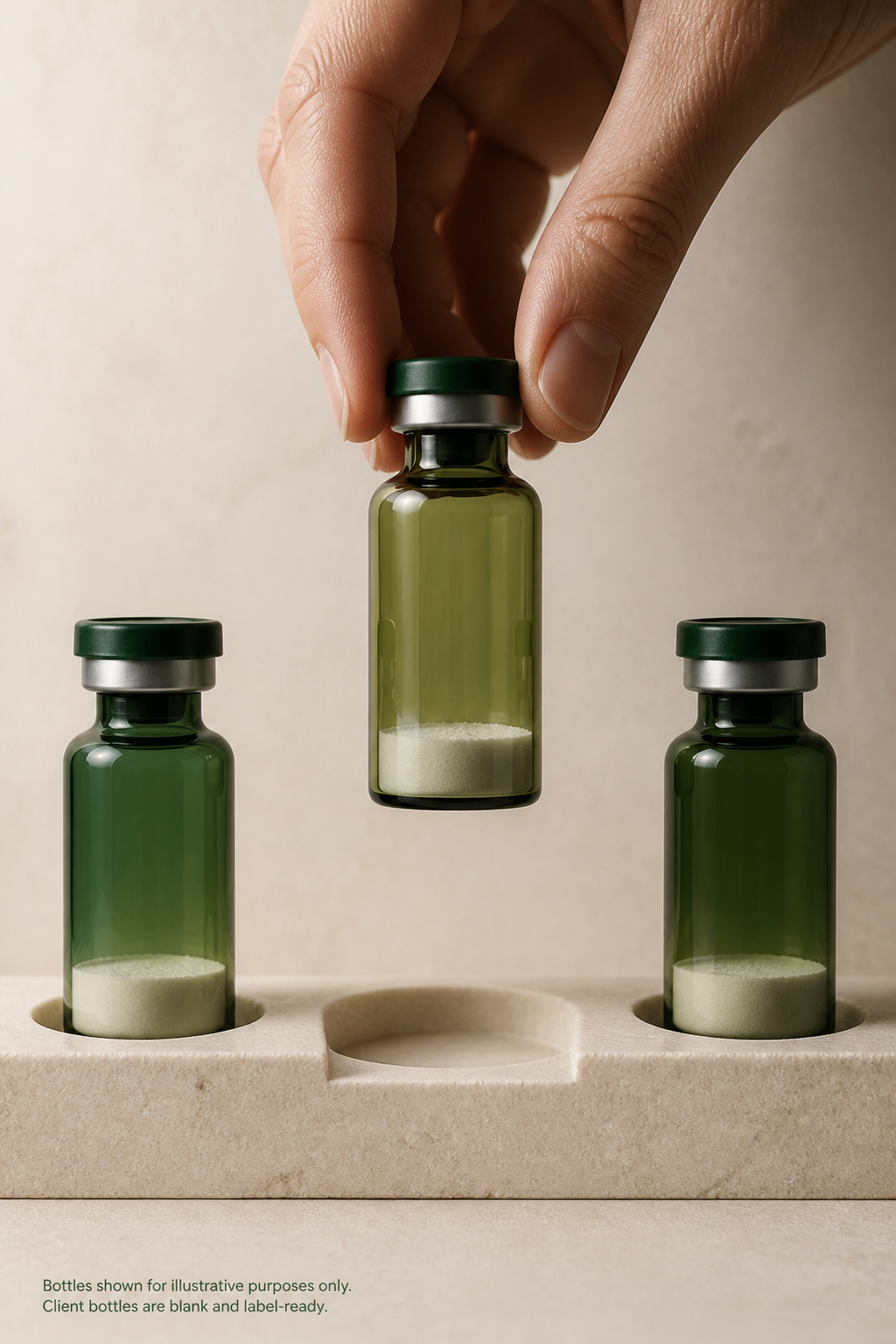 Lyotide blank label-ready vials on stone